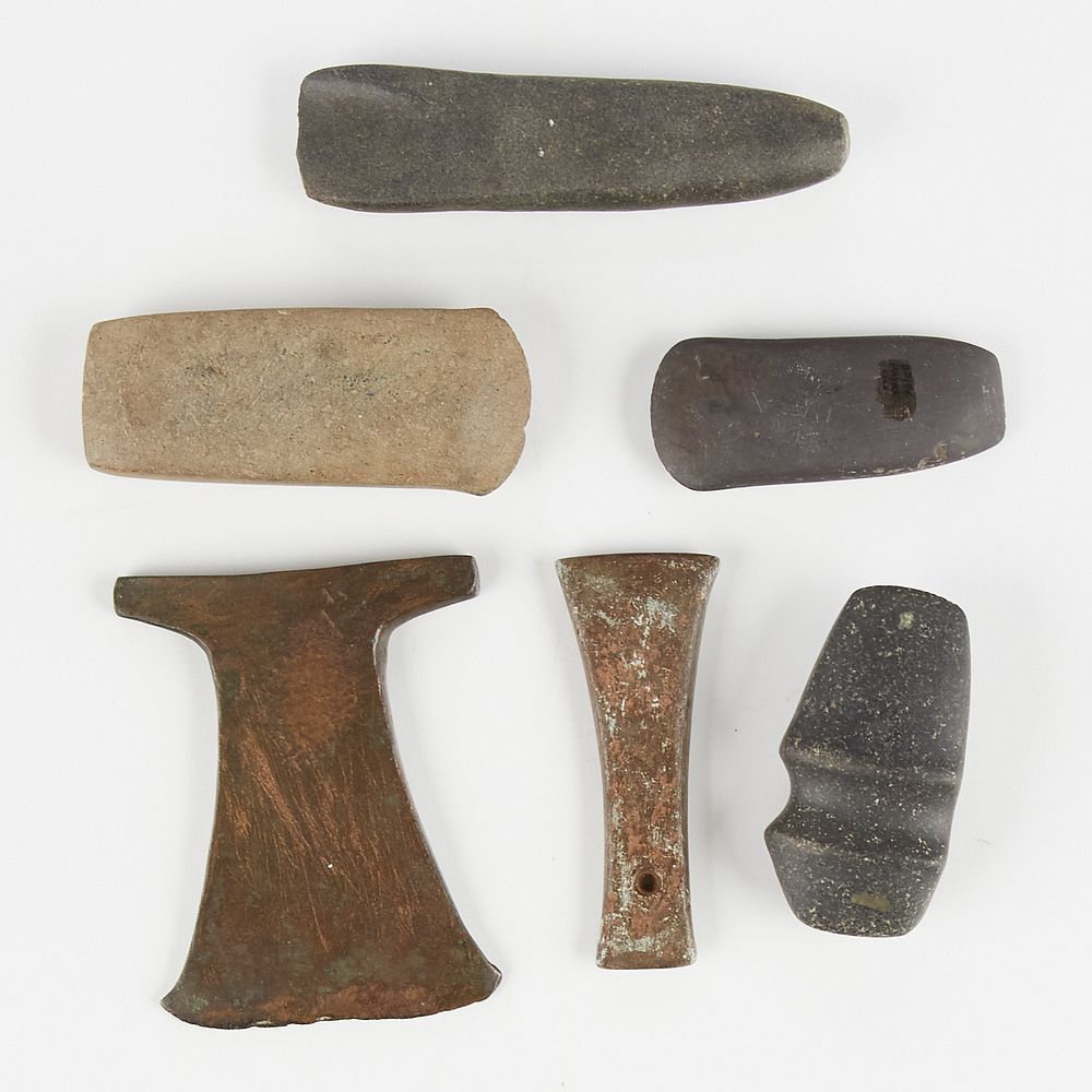 Appraisal: Grp Stone Axeheads Group of six axes and axe heads