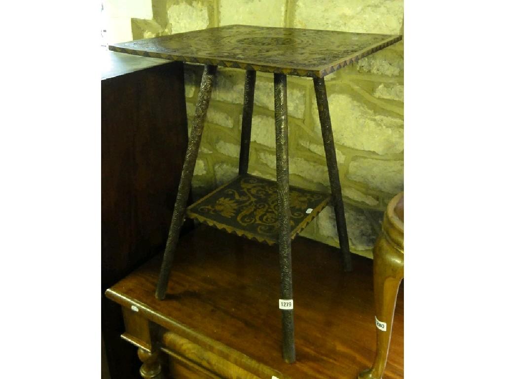 Appraisal: An Edwardian two tier occasional table with all over poker