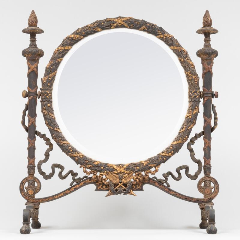 Appraisal: Neoclassical Style Parcel-Gilt Patinated Metal Dressing Mirror x x in