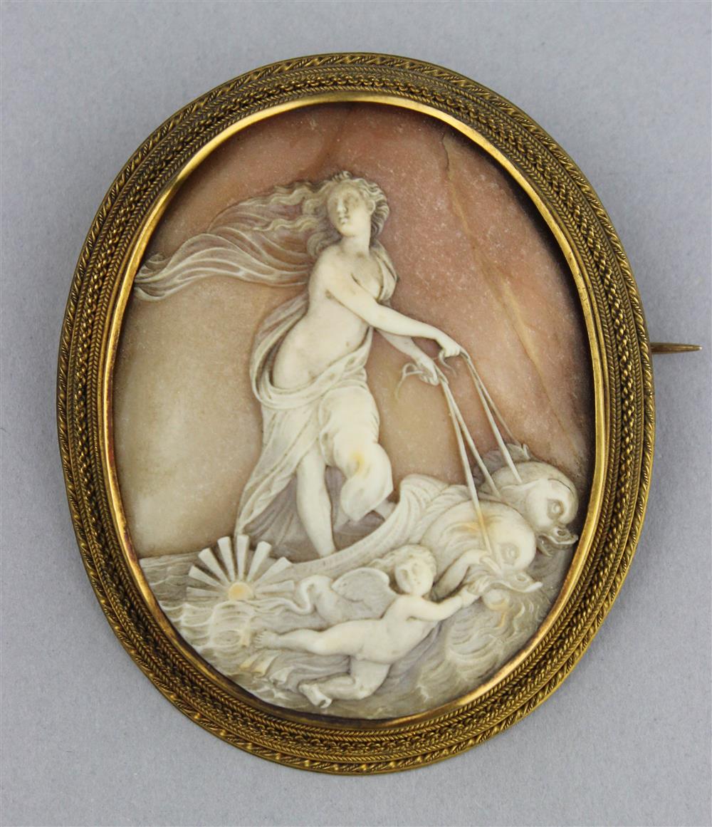 Appraisal: TH C SHELL CAMEO OF VENUS IN HER WATER-CART WITH