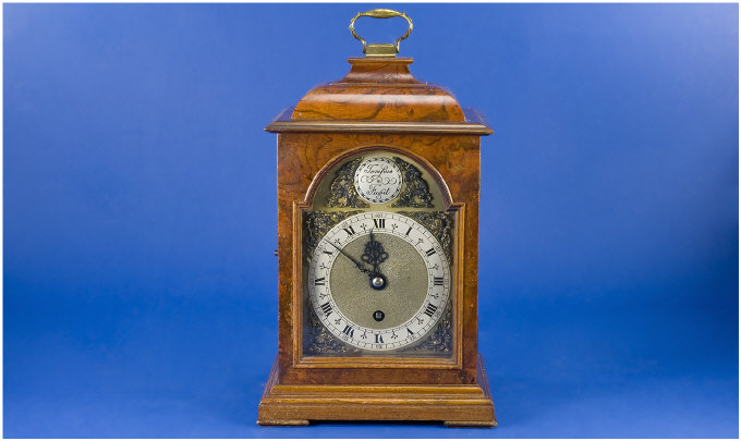 Appraisal: Walnut Cased Clock Tempus Fugit Silver Dial With Roman Numerals