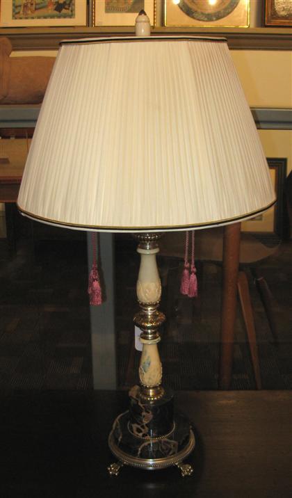 Appraisal: Ivory and black marble lamp base H in with carved