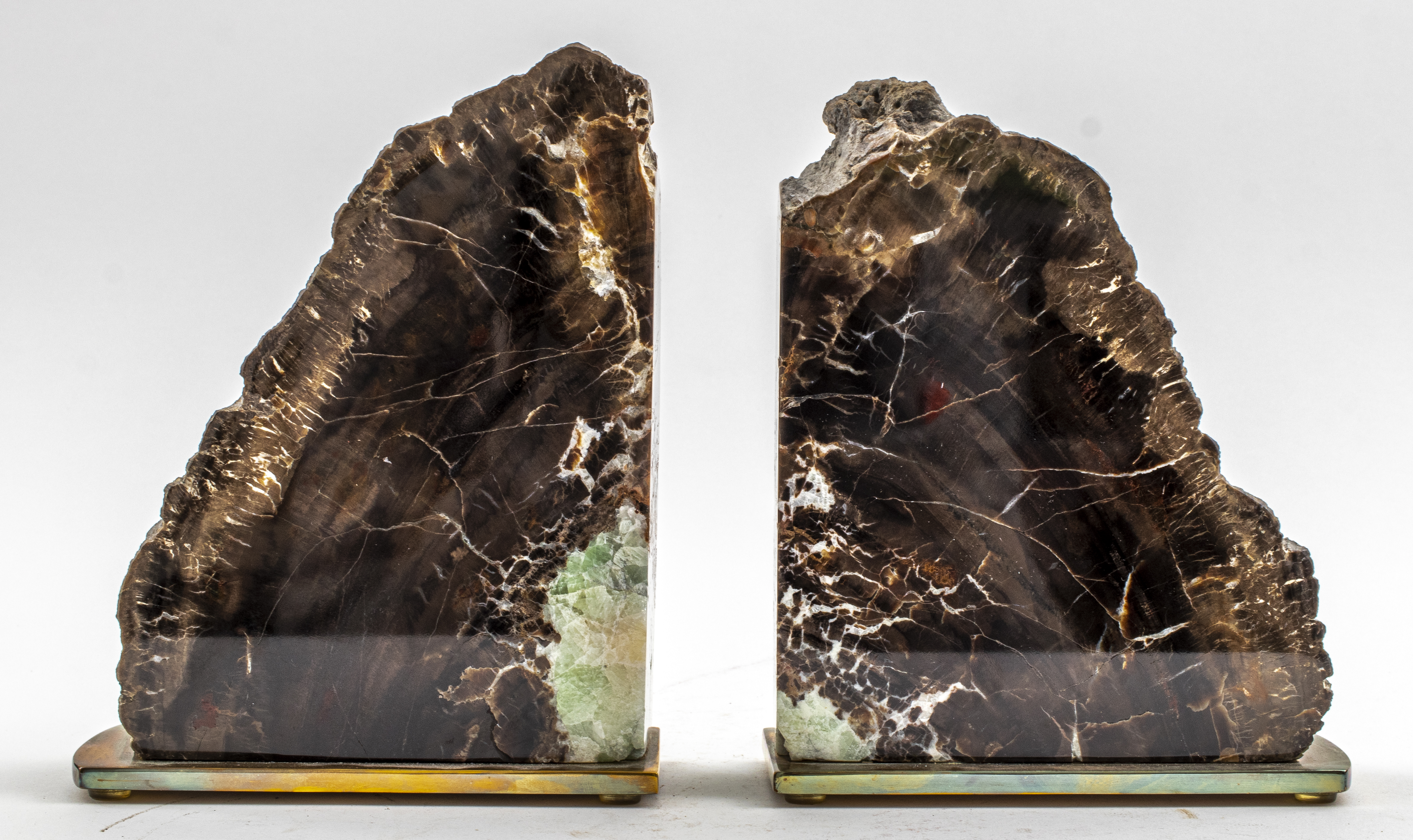 Appraisal: MODERN POLISHED PETRIFIED WOOD BOOKENDS PAIR Pair of modern polished