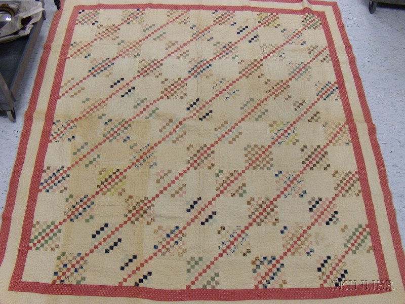 Appraisal: Hand-stitched Pieced Cotton Quilt Minor wear minor staining very detailed