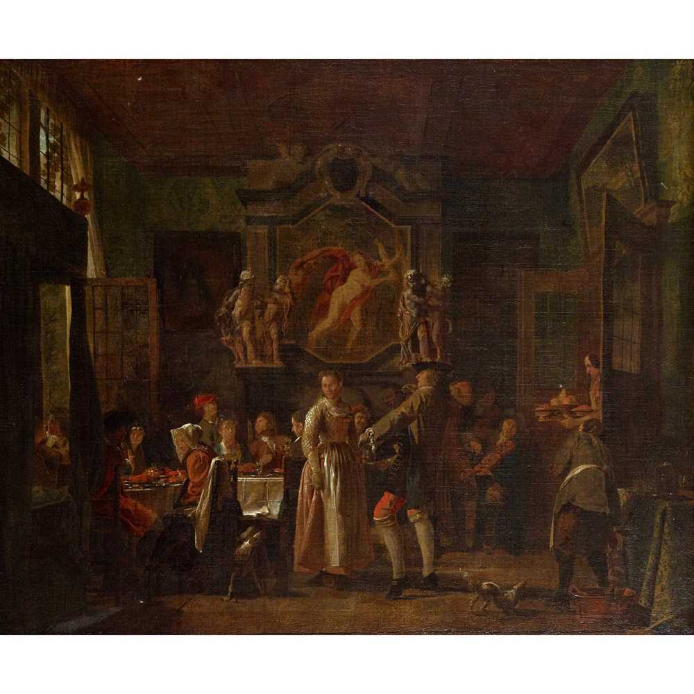 Appraisal: ATTRIBUTED TO JAN JOSEF HOREMANS THE YOUNGER THE BANQUET Traces