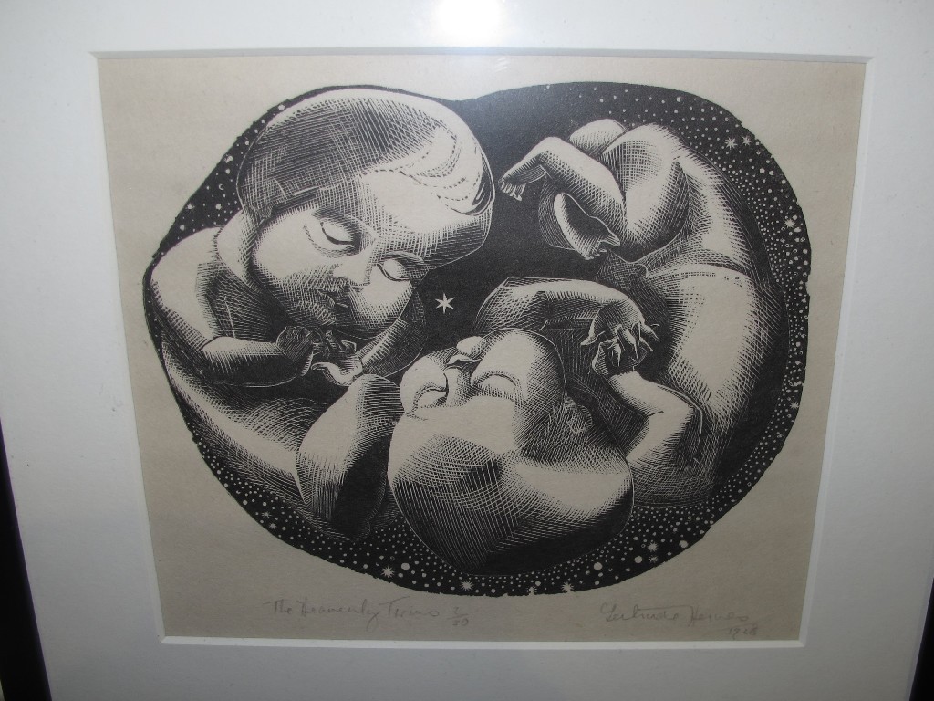 Appraisal: GERTRUDE HERMES Wood engraving 'The Heavenly Twins' signed and entitled