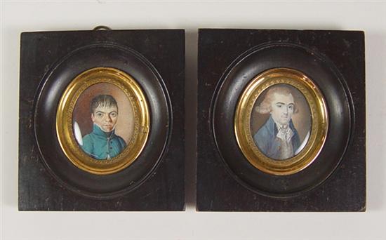 Appraisal: Two Miniature Portraits Young men Both appear to be French