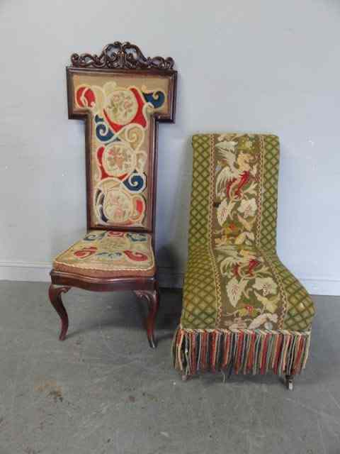 Appraisal: Two th Century Needlepoint Upholstered Chairs One rosewood chair with