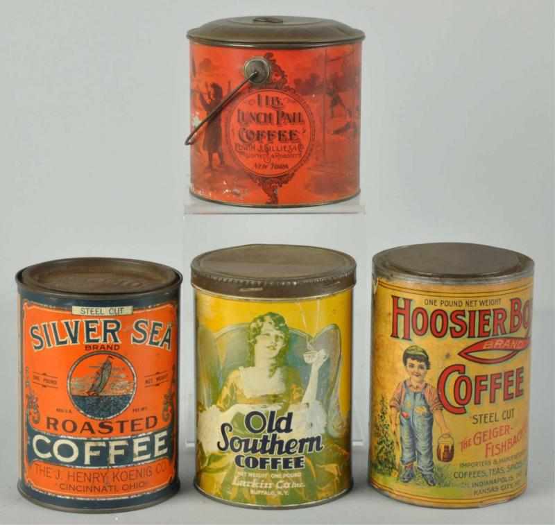 Appraisal: Lot of Assorted Coffee Cans Description Includes Silver Sea and