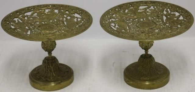 Appraisal: PAIR OF TH C BRASS CLASSICAL COMPOTES WITHOPENWORK DESIGN HIGH