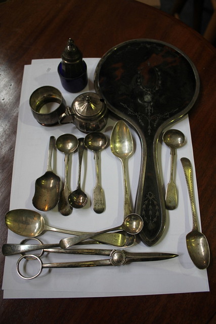 Appraisal: A SMALL COLLECTION OF MISCELLANEOUS SILVER WARES including a tortoiseshell