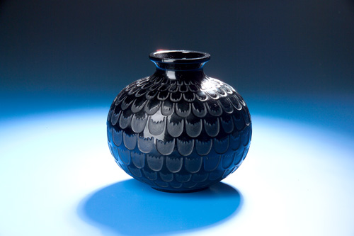 Appraisal: R LALIQUE Vase Grenade black ca Engraved R Lalique France