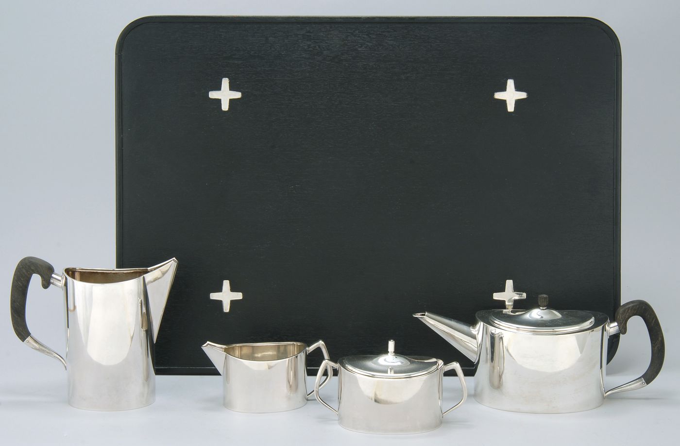 Appraisal: HANS HANSEN FIVE-PIECE STERLING SILVER TEA SET In a sleek