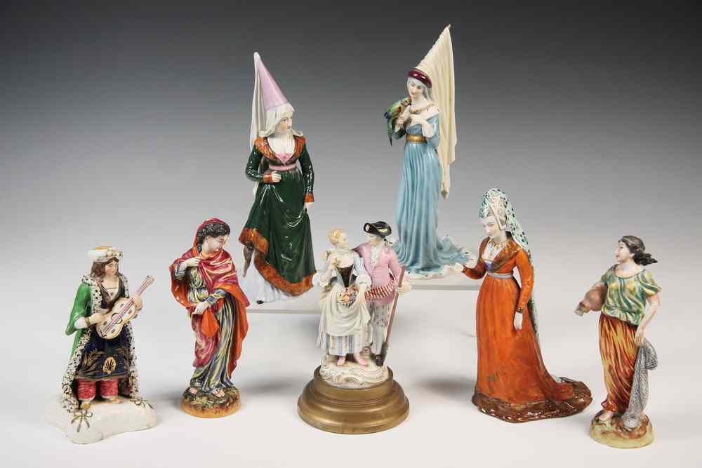 Appraisal: EUROPEAN PORCELAIN FIGURINES - Including 'Marguerite de Flandres' Madame du