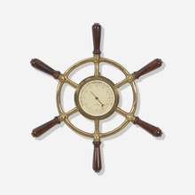 Appraisal: Herm s Ship's Wheel Barometer France c brass walnut glass