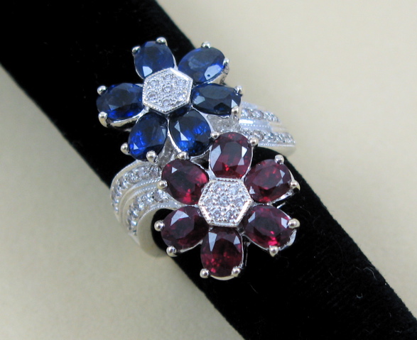 Appraisal: SAPPHIRE RUBY AND DIAMOND RING k white gold and set