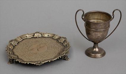 Appraisal: VICTORIAN ARMORIAL SILVER WAITER AND AN ENGLISH TROPHY CUP The