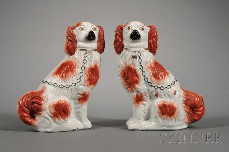 Appraisal: Pair of Staffordshire Pottery King Charles Spaniels England th century