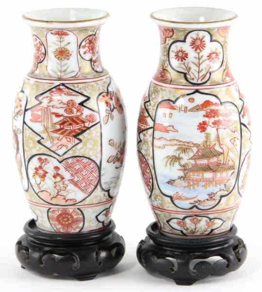 Appraisal: Pair of Japanese Cabinet Vaseseach of baluster form painted in