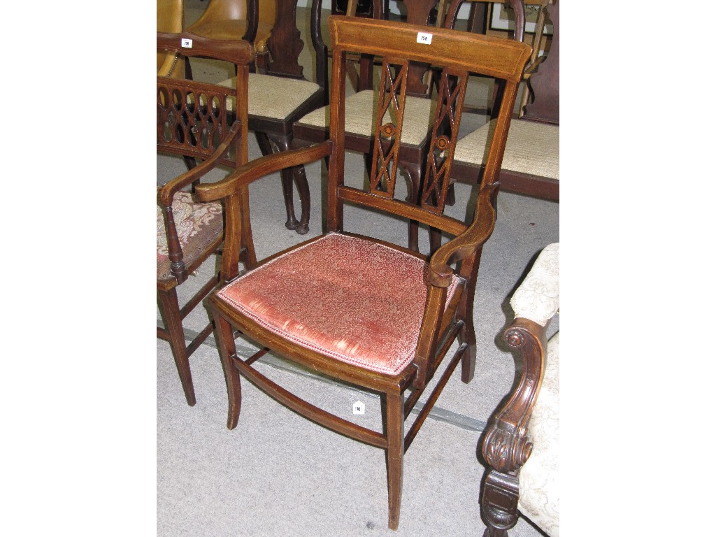 Appraisal: Edwardian mahogany open armchair