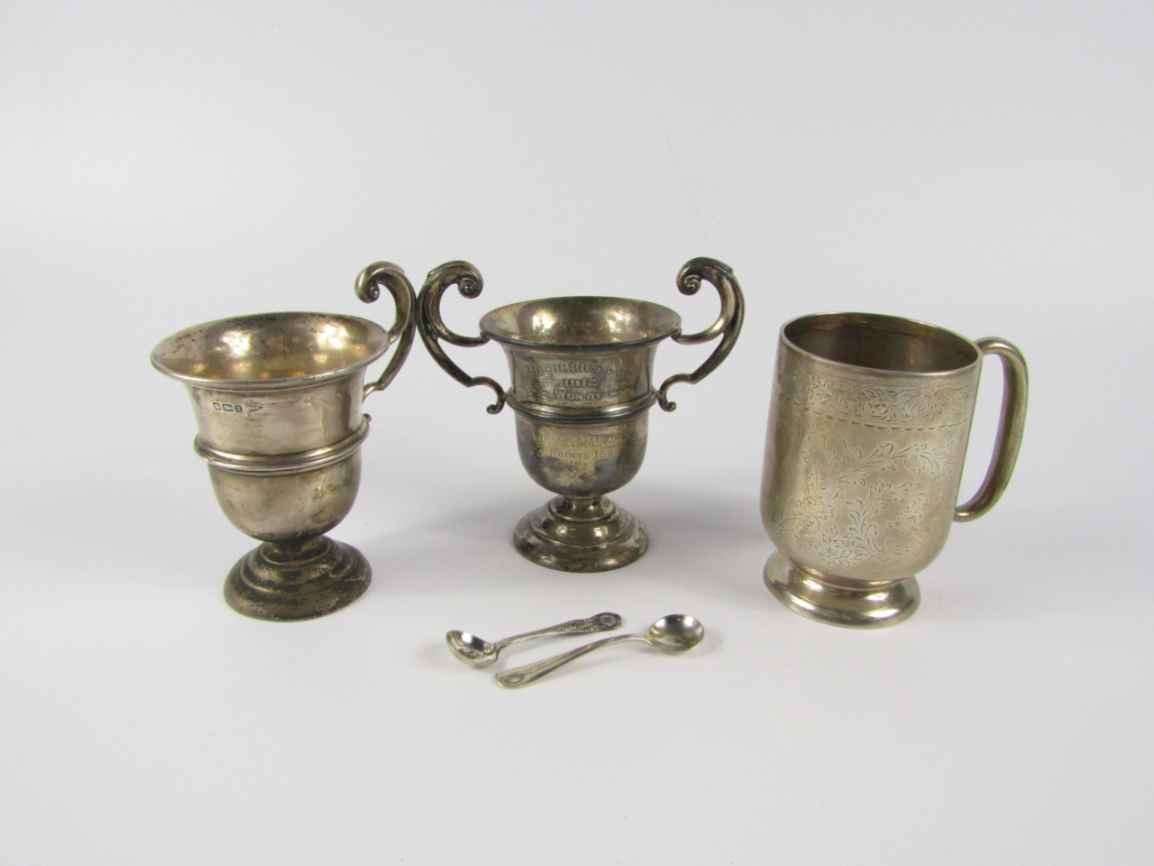 Appraisal: A George III silver christening mug engraved with scroll foliate