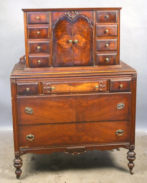 Appraisal: Circa s haberdasher's burled walnut chest x x EST '