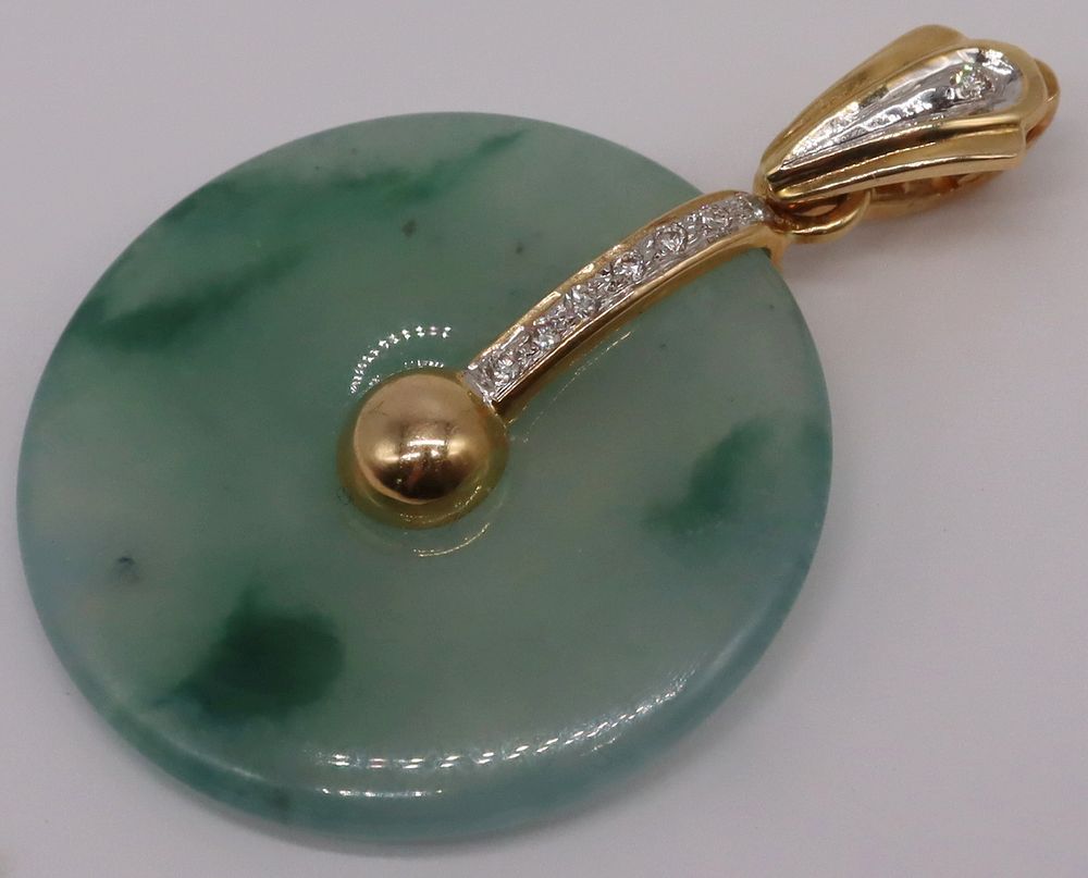 Appraisal: JEWELRY kt Gold Jade and Diamond Pendant kt yellow gold