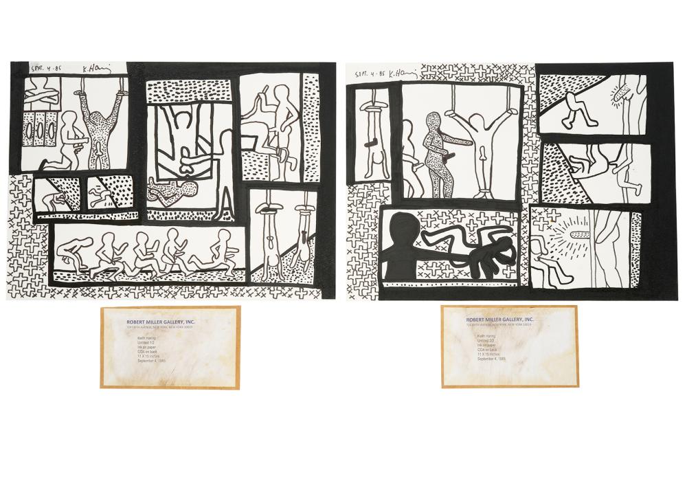 Appraisal: POSSIBLY KEITH HARING INK DRAWINGS WITH PROVENANCEKeith Haring American -