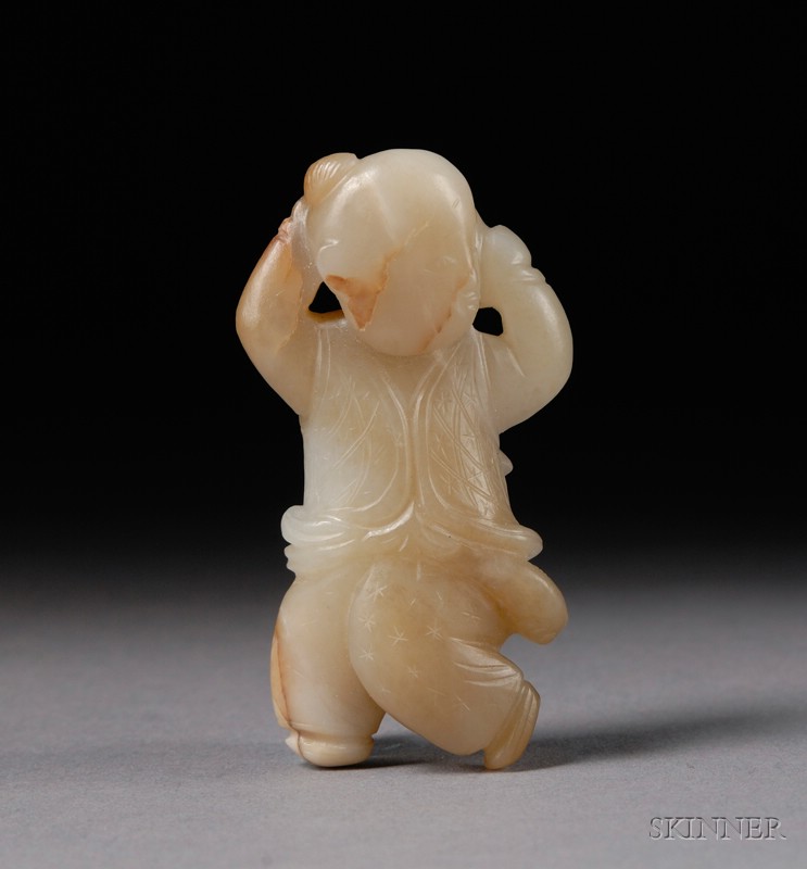 Appraisal: Jade Carving China th century tan and gray stone figure