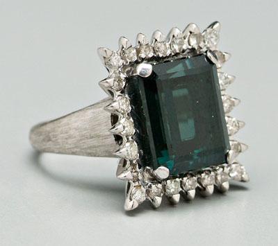 Appraisal: Tourmaline diamond ring emerald-cut dark green tourmaline estimated total weight