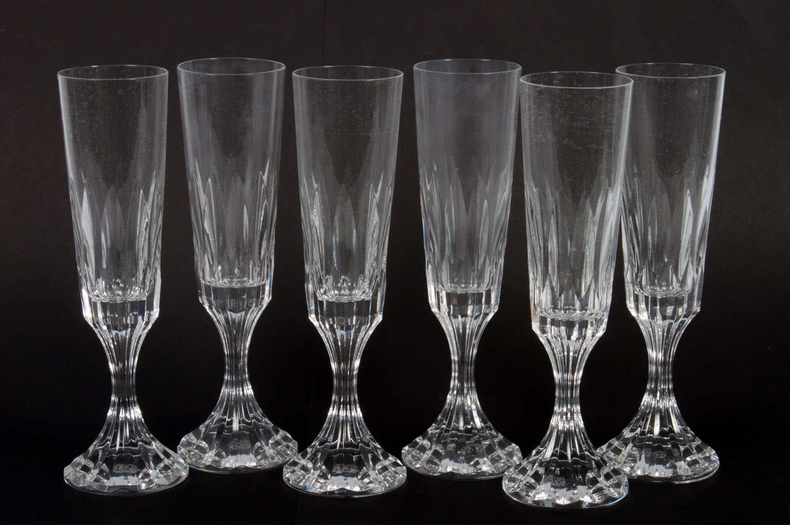 Appraisal: Six Baccarat faceted crystal champagne flutes in H Condition Additional