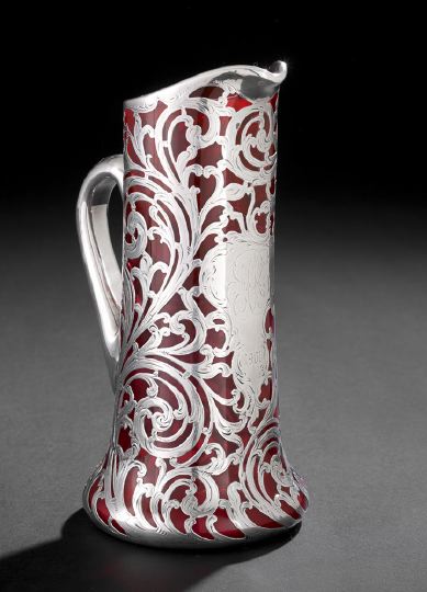 Appraisal: Good Alvin Silver Deposit Cranberry Glass Claret Pitcher dated by