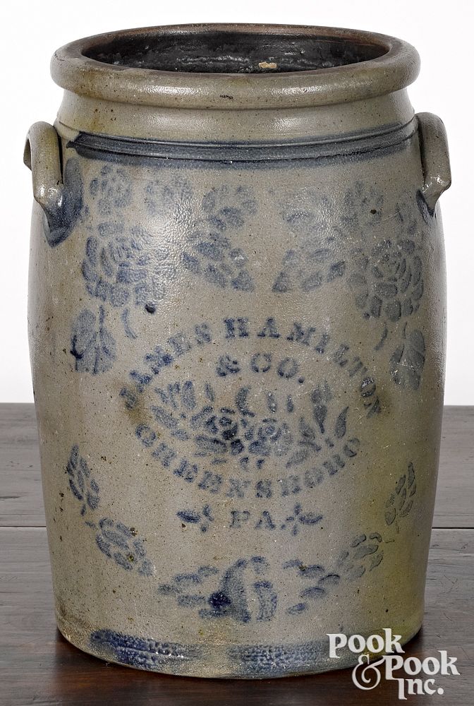 Appraisal: Western Pennsylvania six-gallon stoneware crock Western Pennsylvania six-gallon stoneware crock