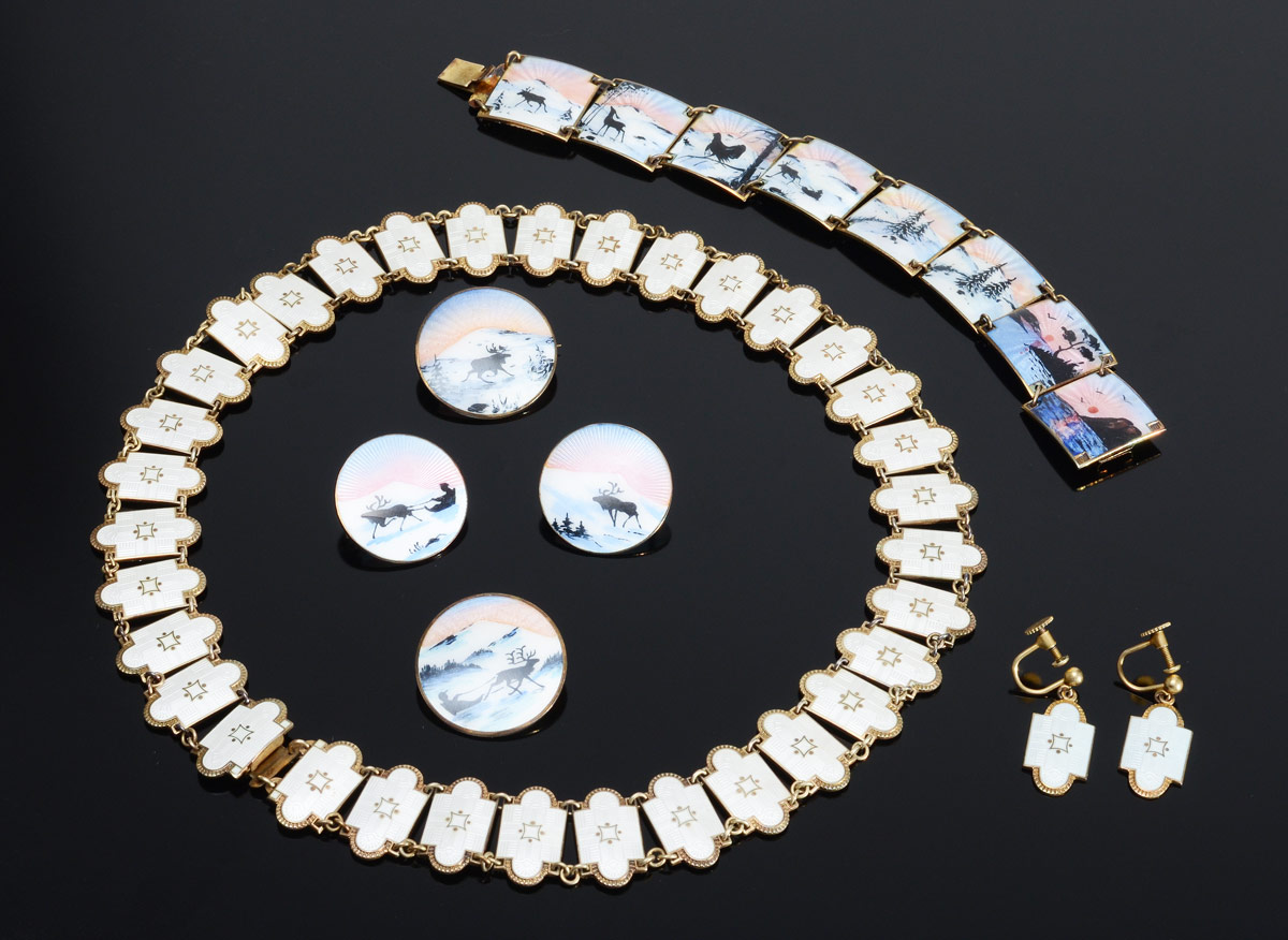 Appraisal: NORWEGIAN STERLING ENAMEL JEWELRY COLLECTION pieces total to include -