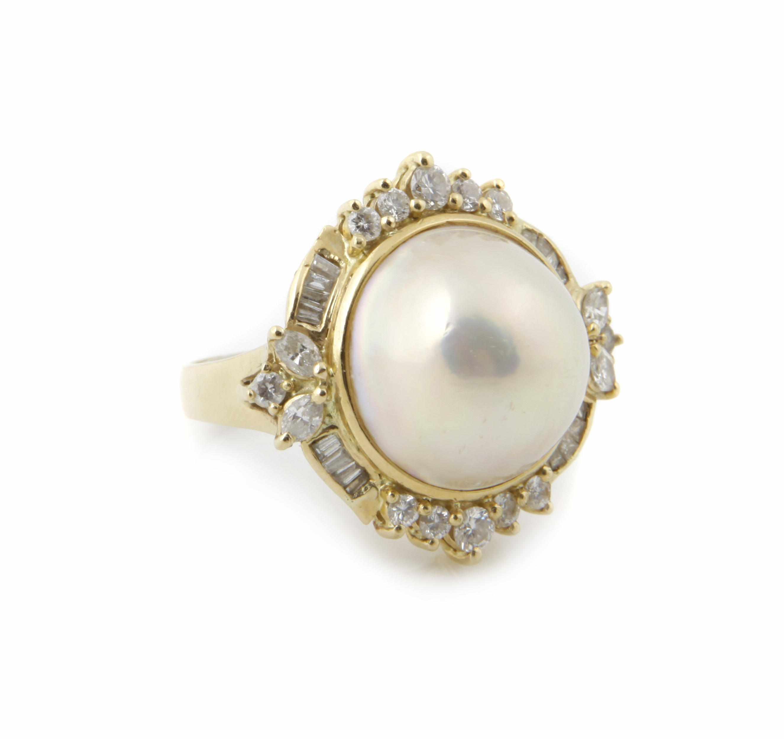 Appraisal: A mab pearl diamond and gold ring size