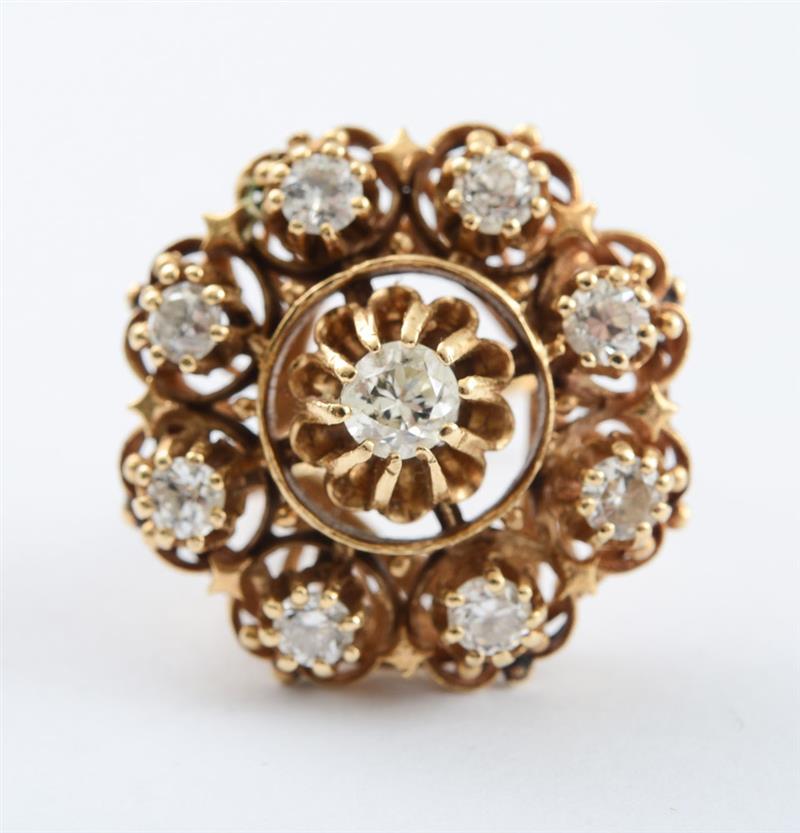 Appraisal: K GOLD AND DIAMOND CLUSTER RING Diamonds weighing carat Size