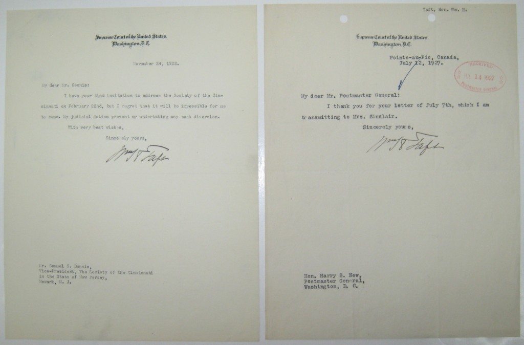 Appraisal: TAFT WILLIAM HOWARD Two Typed Letters Signed WHTaft as Chief