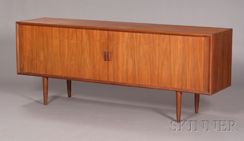 Appraisal: Credenza Hardwood veneers Mid th century Rectangular top over two