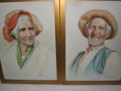 Appraisal: E TIORINTINO Portraits of an Elderly Couple signed pair x