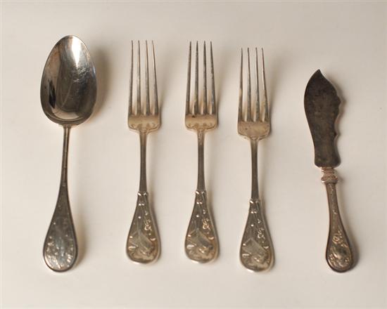 Appraisal: Six Pieces of Tiffany Audubon Sterling Flatware to Include three