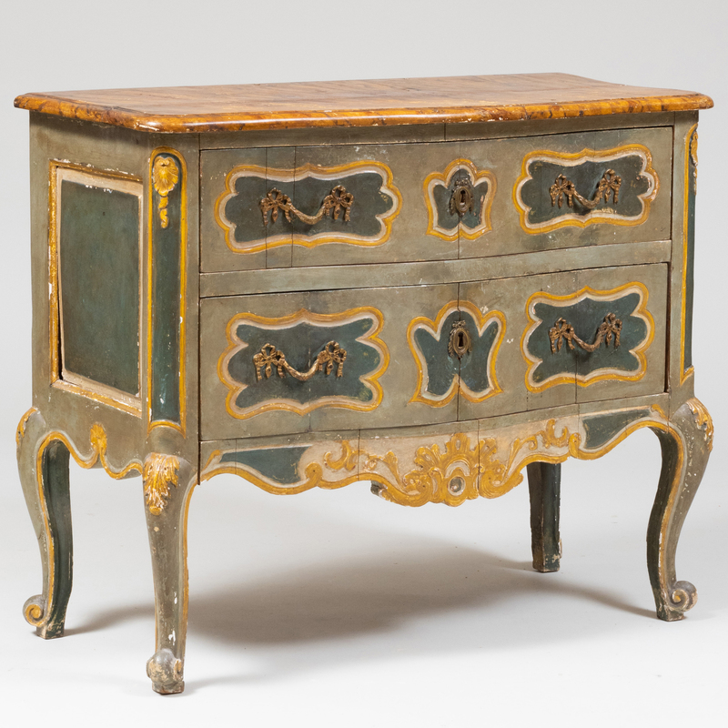 Appraisal: ITALIAN ROCOCO STYLE PAINTED COMMODE WITH FAUX MARBLE TOP x