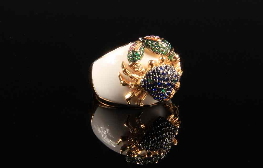 Appraisal: LADY'S RING - K enamel tanzanite and sapphire crab form