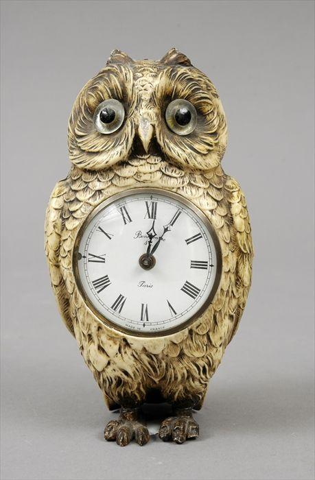 Appraisal: French Composition Owl-Form Table Clock in