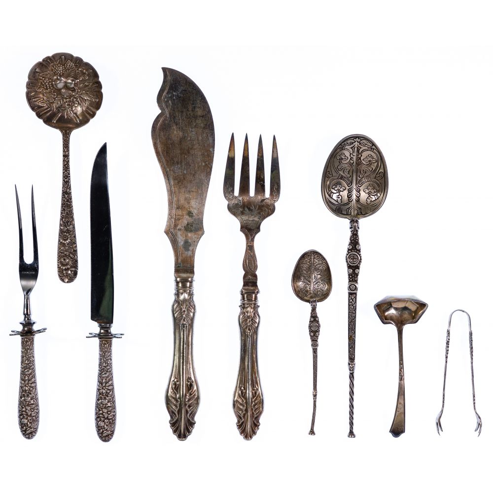 Appraisal: STERLING SILVER FLATWARE ASSORTMENT items including a London adorning spoon