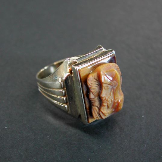 Appraisal: Gentleman's Ten-Karat Yellow Gold and Tiger's-Eye Ring featuring the busts