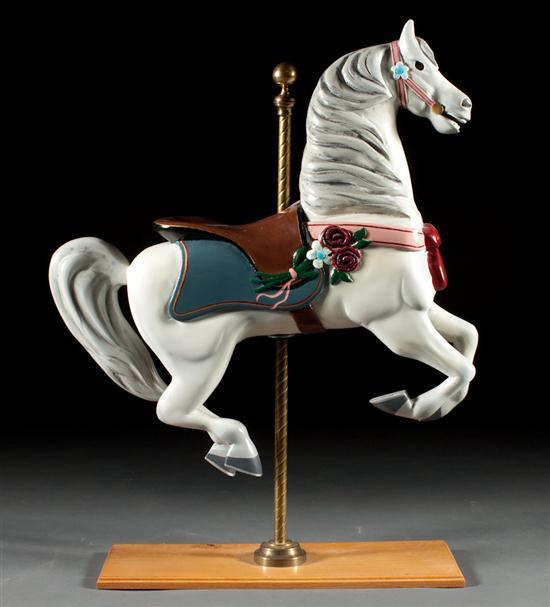 Appraisal: American carved and polychromed wood carousel style horse on brass