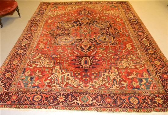 Appraisal: Antique Persian Herez red field with navy teal red and