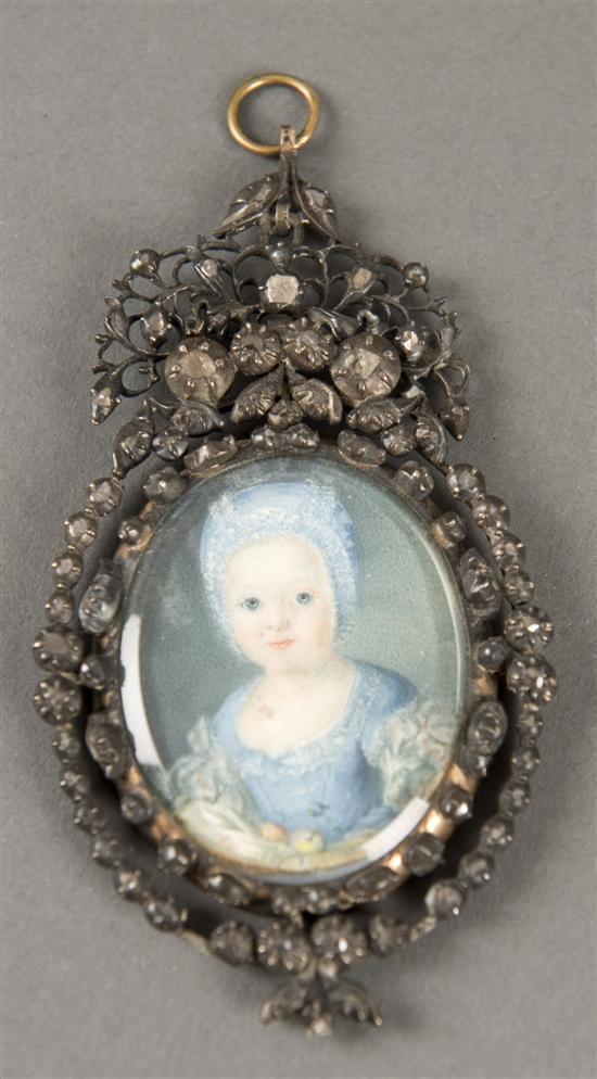 Appraisal: Russian pendant of a young girl th century Miniature portrait