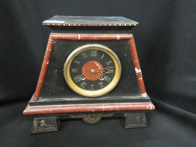 Appraisal: Japy Freres Marble Mantle Clock Egyptian designs Roman Numeral dial