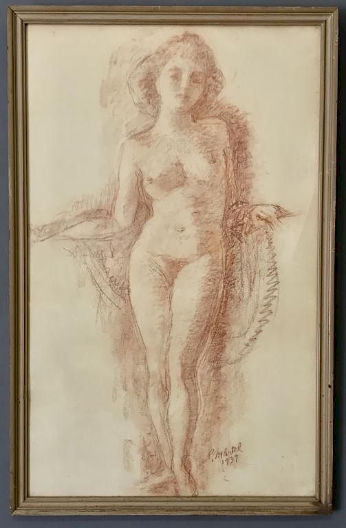 Appraisal: Crayon Nude Drawing Crayon nude drawing signed P Martel Sight